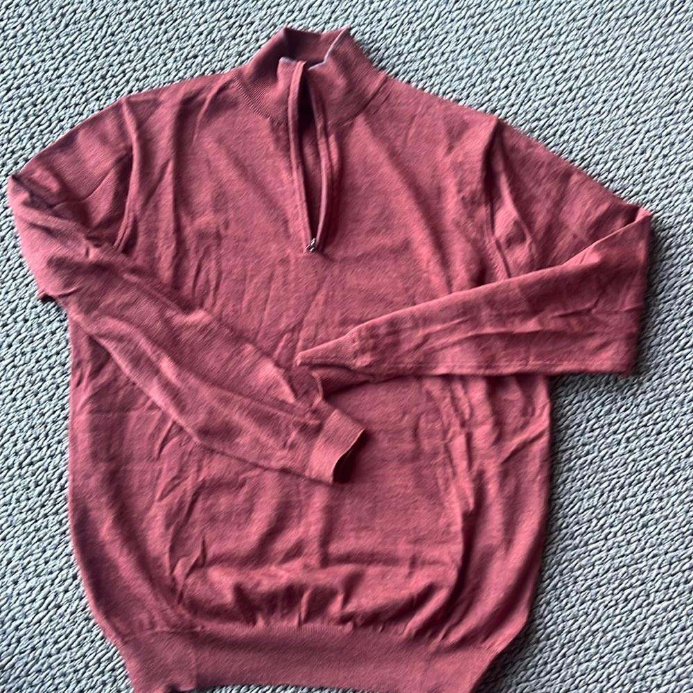 Toscano Men's Merino Wool Pullover Sweater 1/4 Zip Medium rust color